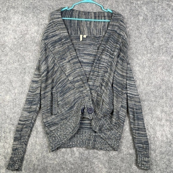 Frenchi Open Front Ruched Button Cardigan Striped Women's Medium Acrylic Lagen - Picture 1 of 10